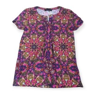 Jones New York Women’s Multicolor Geometric Print Short Sleeve Top Size S